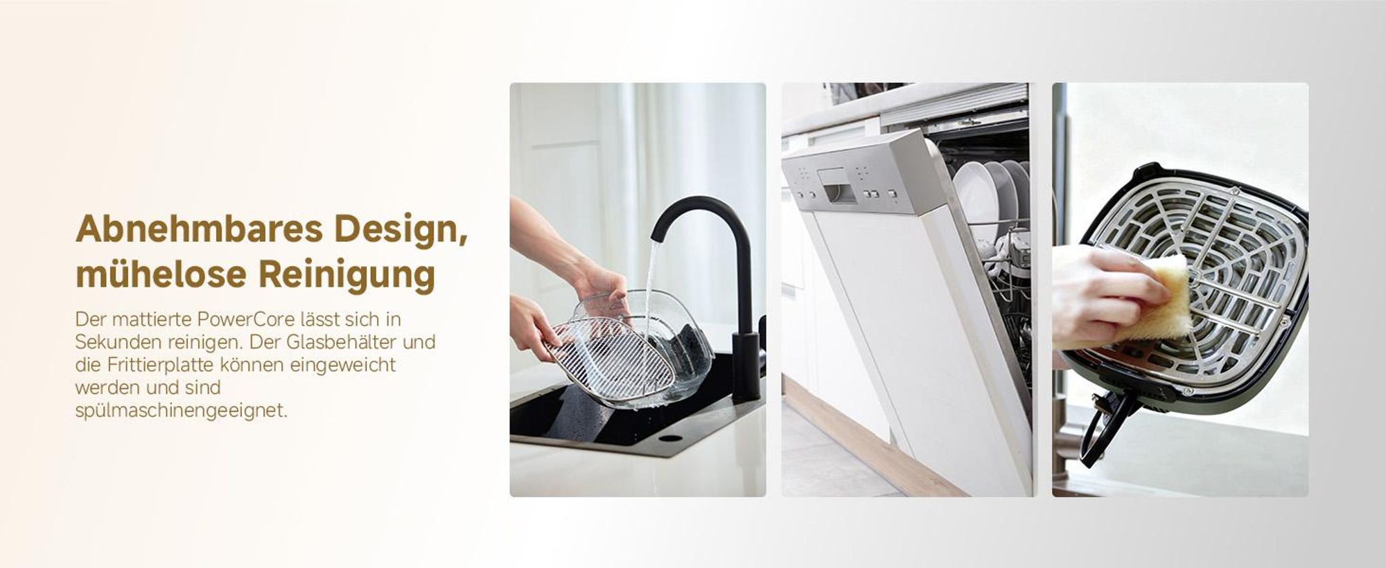 Dreame Tasti AirFryer 5-in-1 Heißluftfritteuse, 6mm starkes,tragbares Borosilikatglas,3D-Heißluftzirkulation,spülmaschinenfest,360° Sicht,2.5l ,Grün