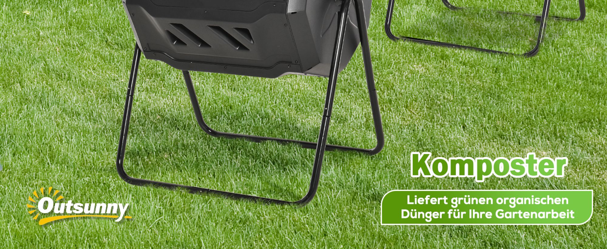 Outsunny Trommel-Komposter, 160L Gartenkomposter mit 2 Kammern, Drehbarer Schnellkomposter, für - und Garten-Abfälle, Schwarz