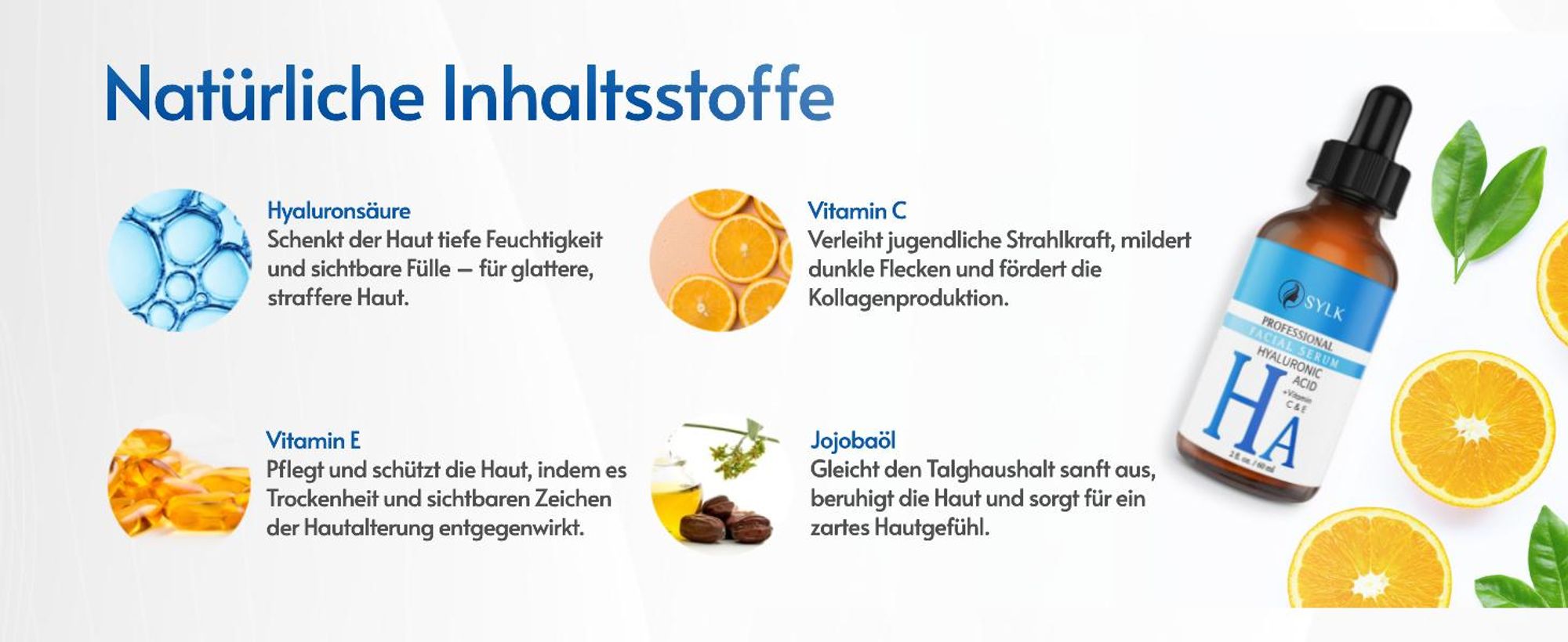 Hyaluron Gesichtsserum mit Vitamin C Hyaluronsäure Anti Aging & Anti Falten 60ml