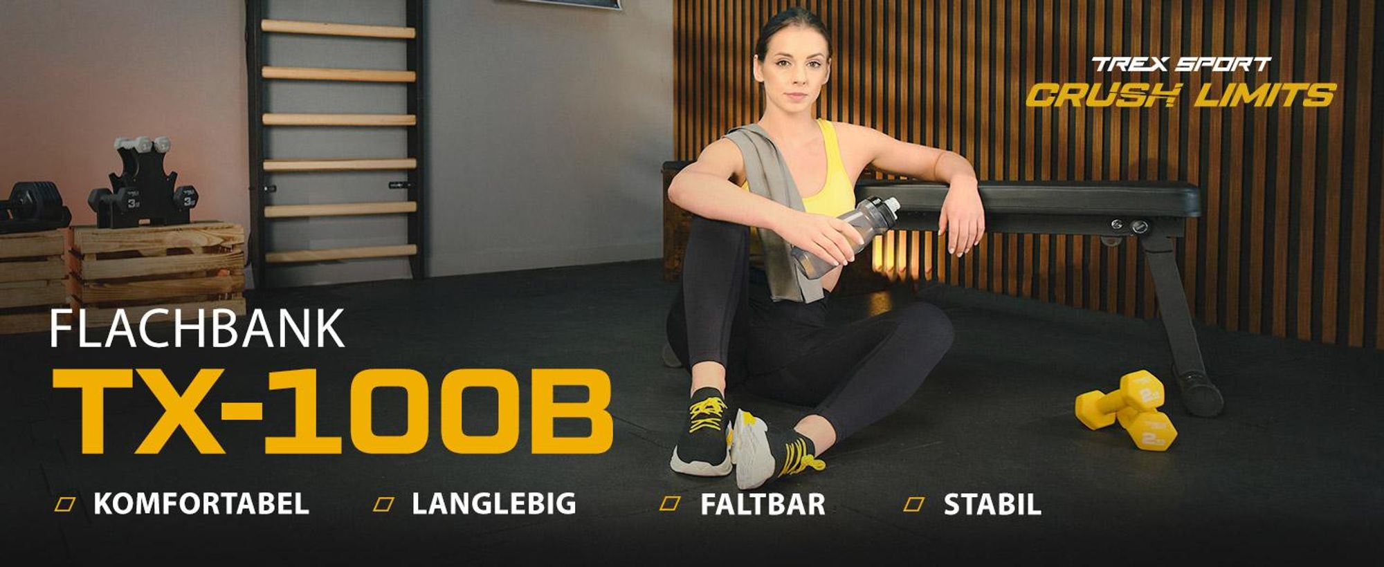 TREX SPORT Flachbank TX-100B | Hantelbank klappbar für Krafttraining | Home Gym Trainingsbank für Bankdrücken | Stahlrahmen, rutschfest, gepolstert