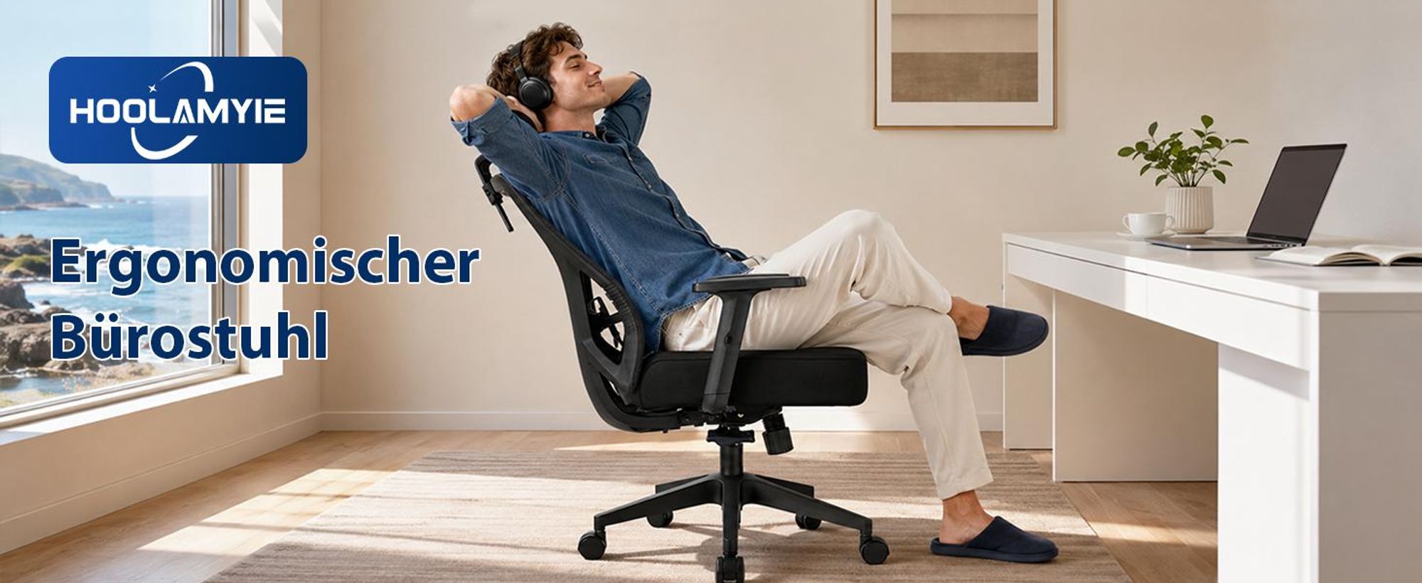 Bürostuhl, Ergonomischer Bürostuhl, Schreibtischstuhl mit Kopfstütze, Große Armlehnen Bürostuhl, Drehstuhl, Chefsessel, Belastbarkeit 200kg