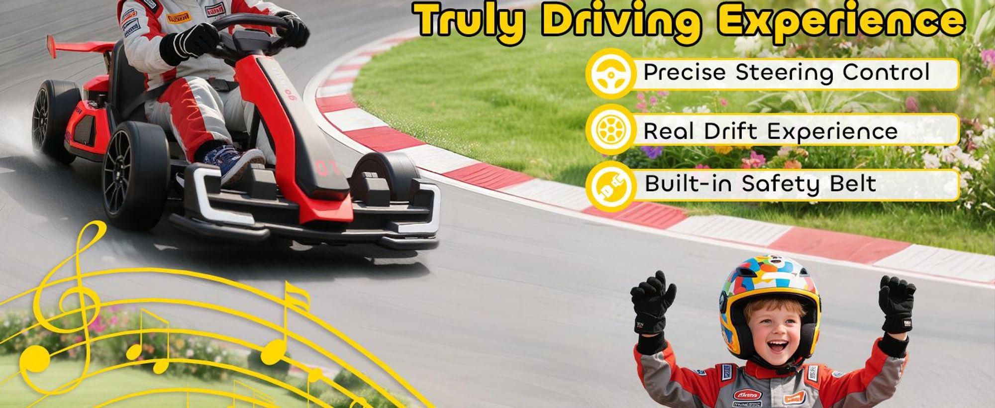 HOMCOM Elektryczny gokart dla dzieci 24 V, 6-12 km/h, tryb driftu, powolny start, 3-stopniowa regulacja siedzenia, wyświetlacz muzyczny, pas bezpieczeństwa, pojazd dla dzieci w wieku 6-12 lat, kolor czerwony