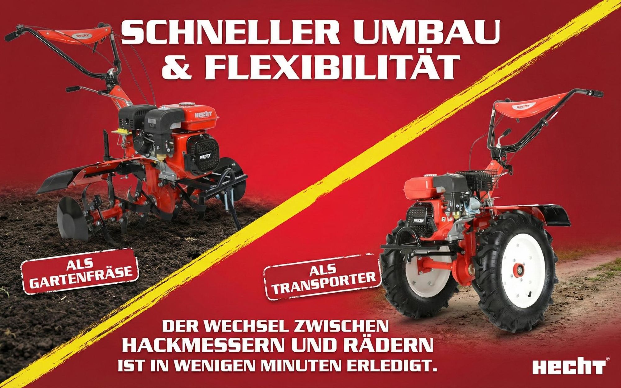 HECHT 7100 Motorhacke Benzin | mit Anhänger | Kupplung | Räder | 104 cm Arbeisbtreite | 7 PS