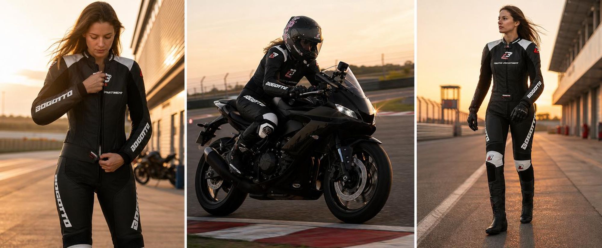Bogotto Losail 2-częściowy damski skórzany kombinezon motocyklowy, czarny/biały, 38