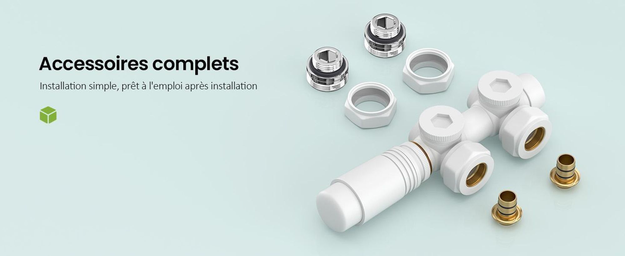 S'AFIELINA Set de raccordement de radiateur Multiblock Radiateur 15mm/16mm, blanc, laiton,G 1/2" filetage,Pour montage en angle et forme de passage