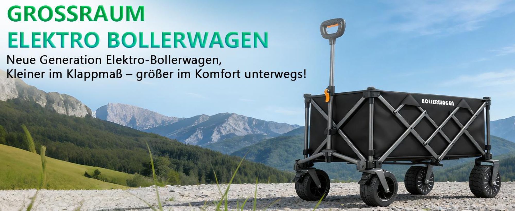 Elektrokarre Bollerwagen 280L 120KG mit 50W bürstenlosem Motor Belastbar Gartenwagen mit 4.0AH Akku, 3 Gang, kompatibel mit Makita 14.4V, Schwarz