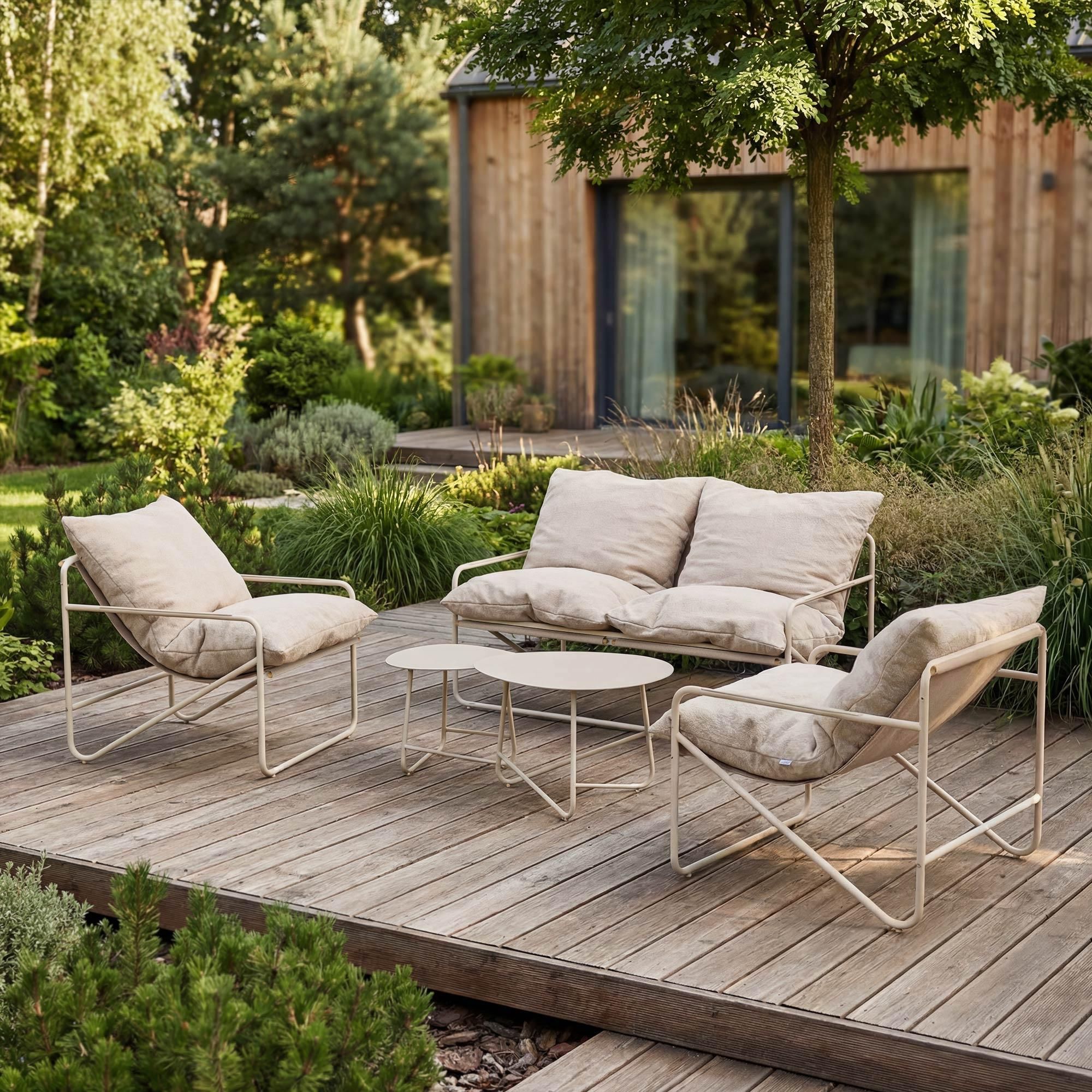 di volio Gartenmöbel Set DIAMANTO - Beige, Gartenlounge Set mit Sofa, Sesseln i 2 Beistelltischen, wetterfeste Gartengarnitur für Terrasse i Balkon