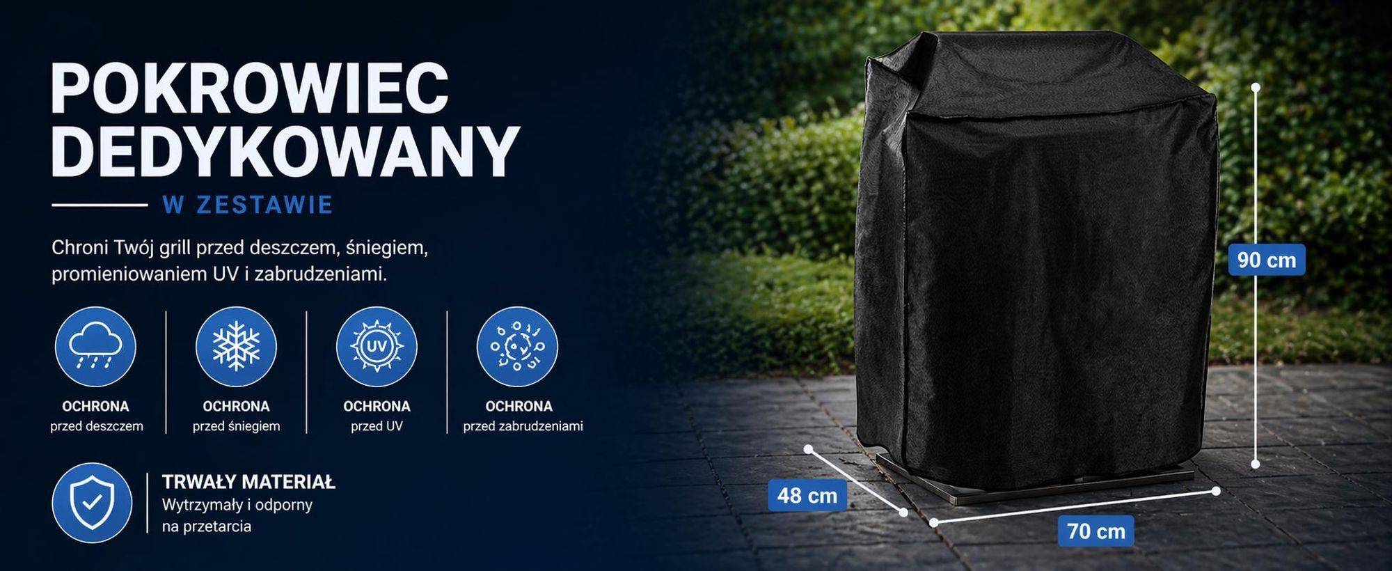 Grill Ogrodowy 2500W 2Strefy Pokrowiec 58Cm Pokrywa Ipx4 Balkon Bez Dymu
