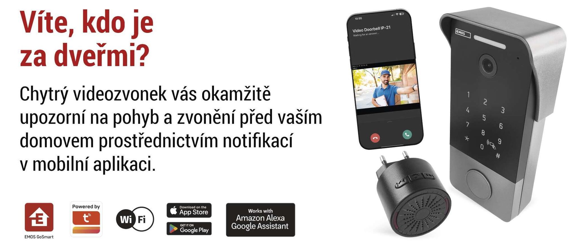EMOS GoSmart videozvonek s aplikací, 1vodičové připojení Ethernet, vodotěsný, kamera FullHD 2Mp, s kód. zámkem, zvonkem, zdrojem, čipy RFID, H4034
