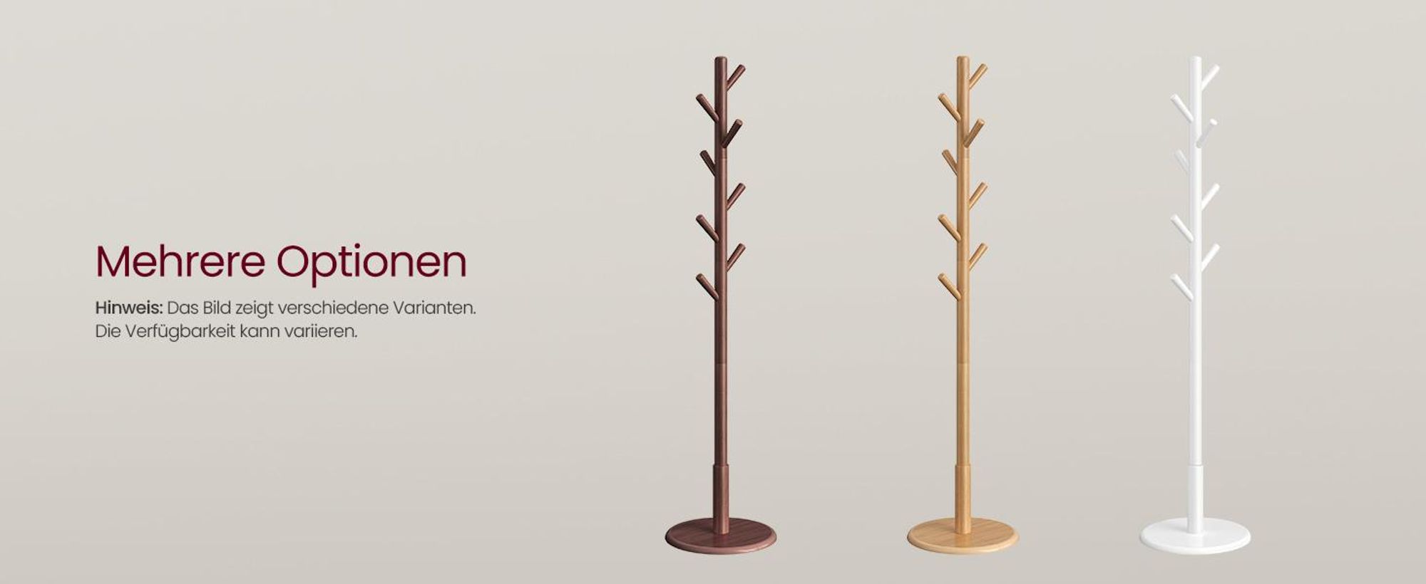 VASAGLE Garderobenständer, Kleiderständer Massivholz, Jackenständer Baumform, 8 Haken für Jacken, Hüte