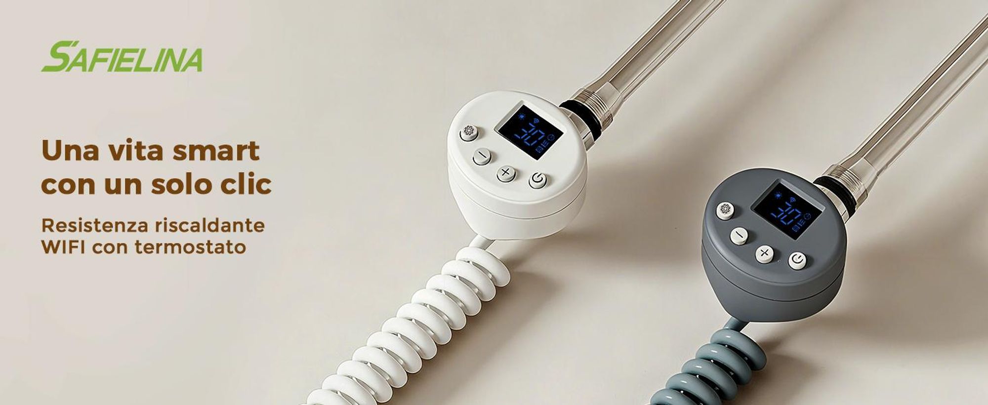 S'AFIELINA elemento riscaldante con termostato 300W, timer programmabile e display LCD, WiFi, per radiatori da bagno, acciaio inox, controllo intelligente, antracite