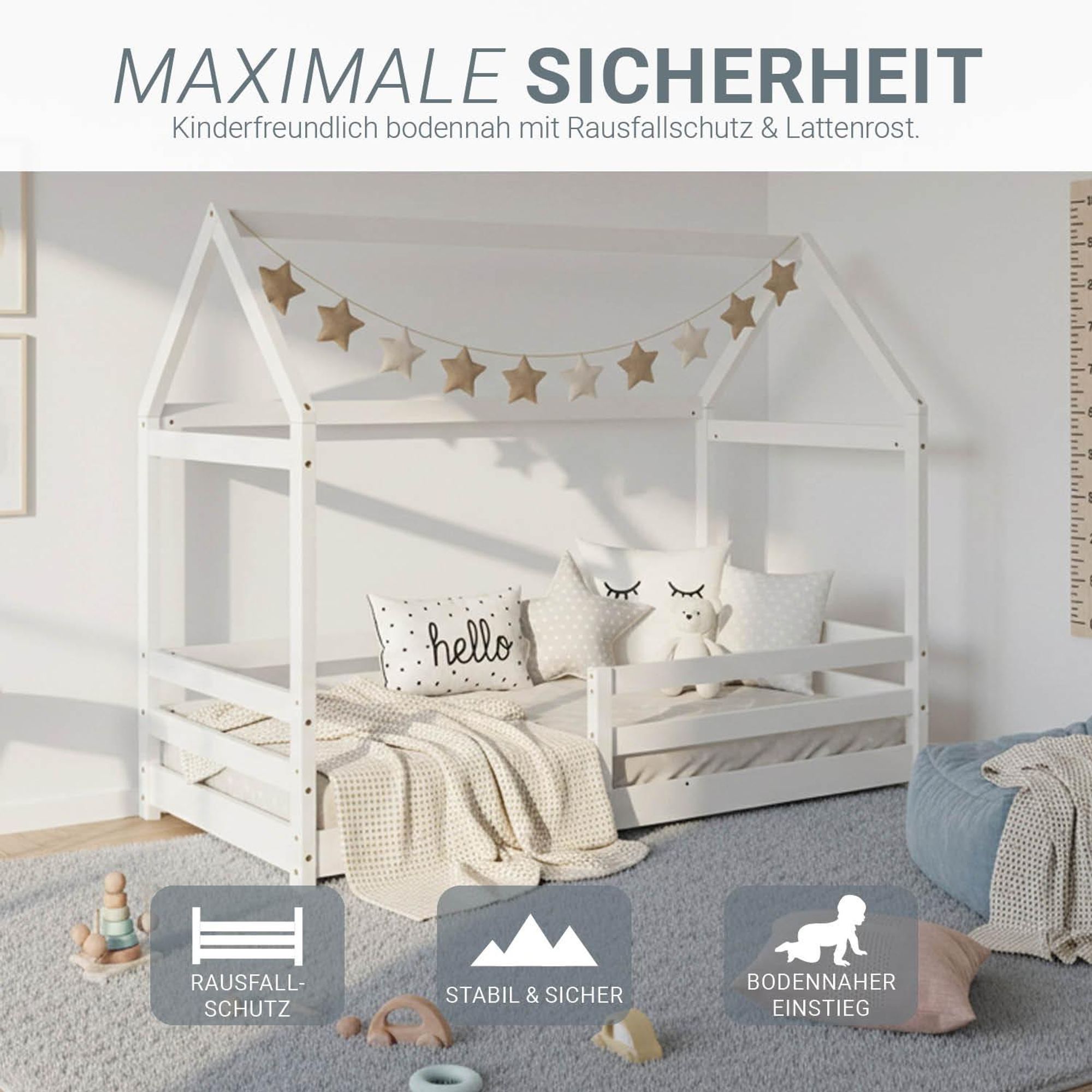 Tolles Kinderbett mit Rausfallschutz und bodennahem Einstieg.