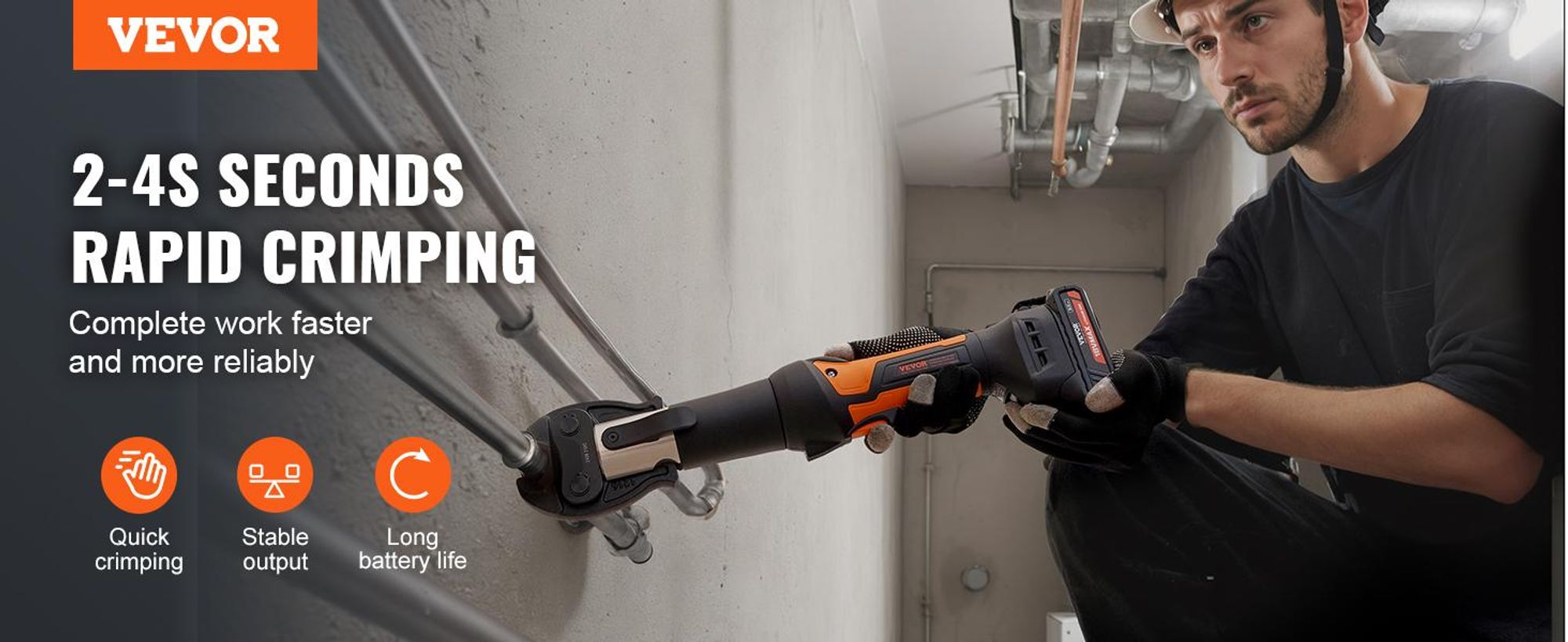 VEVOR Presswerkzeug und Akku-Set, Pro Presswerkzeug, elektrisches Rohrcrimpwerkzeug mit V15-, V22-, V28-Backen, Presswerkzeug-Set mit 2 Stück 20-V-2,0-Ah-Akkus, Schnellladegerät und Tragetasche