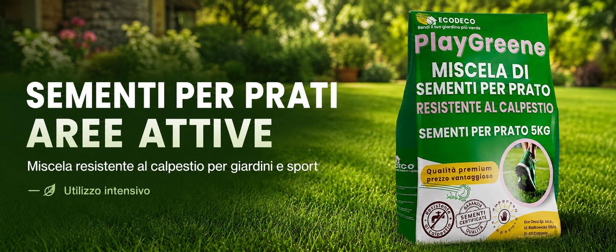 EcoDeco semi per prato, sementi per prato calpestabile resistente, miscela rigenerante e autoaddensante, 5 kg