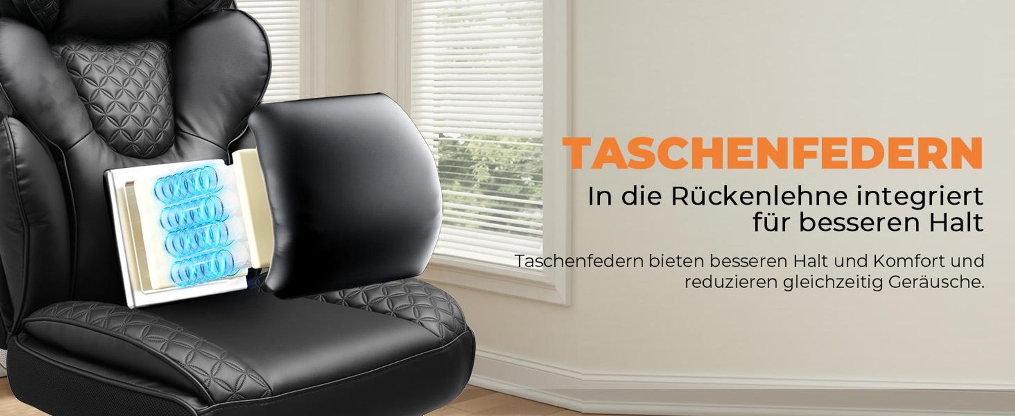 COMHOMA Ergonomischer Gaming Stuhl, Bürostuhl 180 kg, mit Verstellbarer Lendenstütze & Fußstütze, Hybrid-Design aus Kunstleder & Mesh, Chefsessel