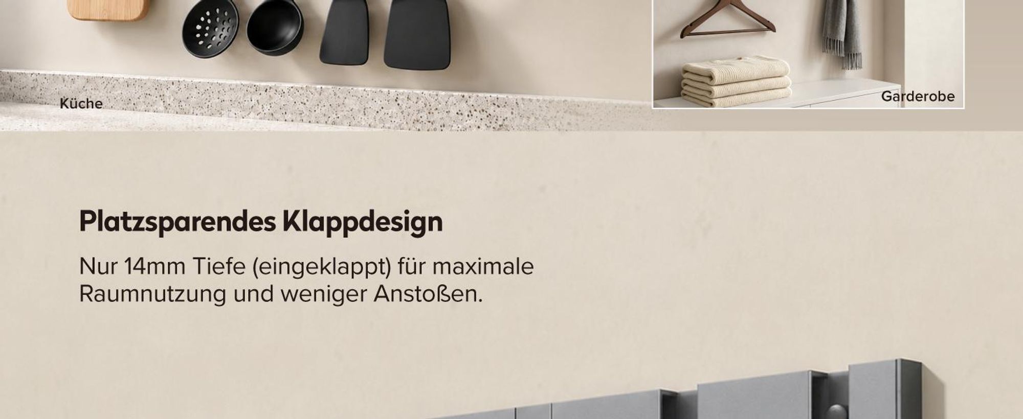 doporro Garderobenhaken Wand Moderne Wandgarderoben aus Aluminium Garderobenleiste klappbar kleiderhaken mit 4 Beweglichen Haken Wandhaken Grau