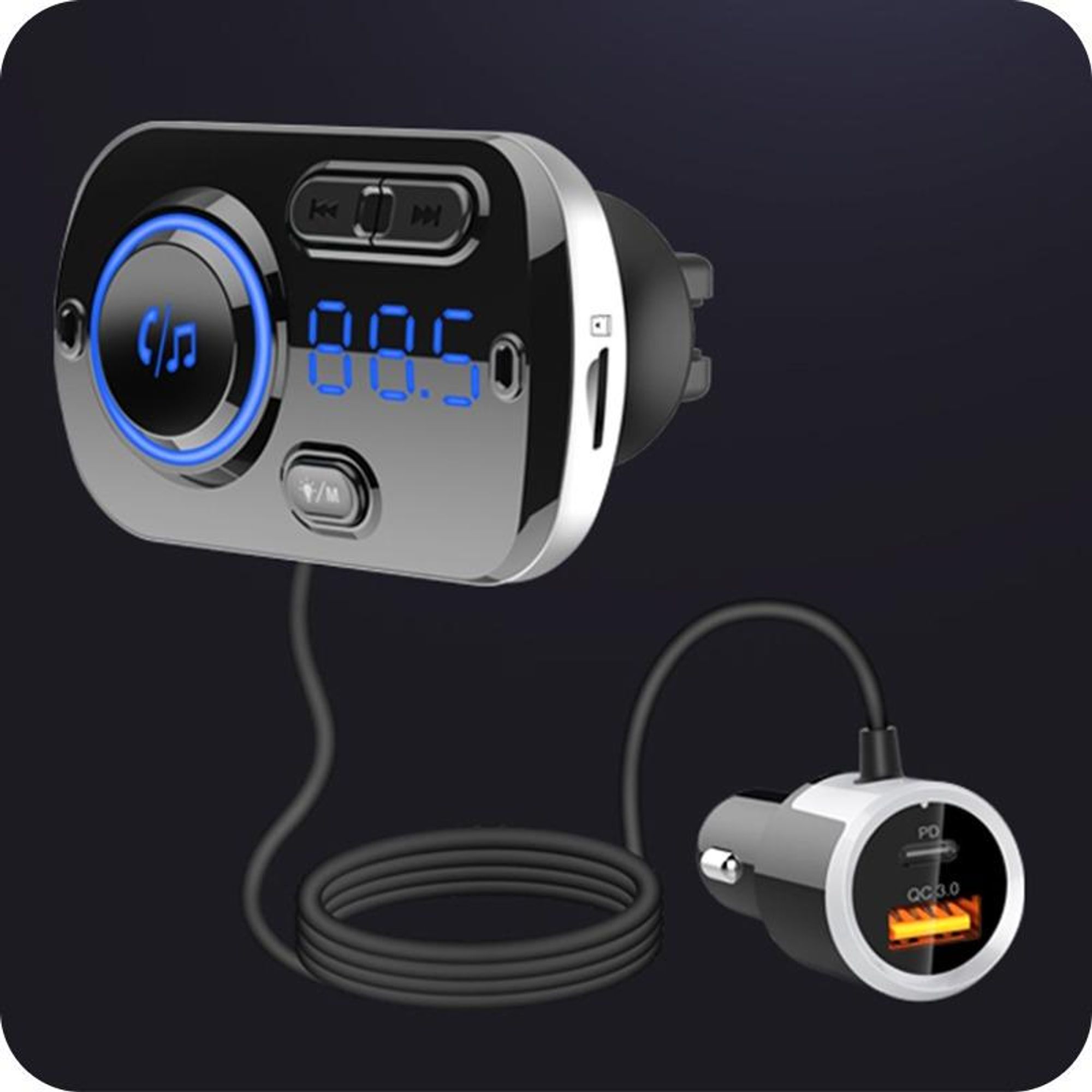 REVENTO® G-60 Samochodowy nadajnik Bluetooth FM, bezprzewodowy odbiornik radiowy z zestawem głośnomówiącym, Faste Dual USB