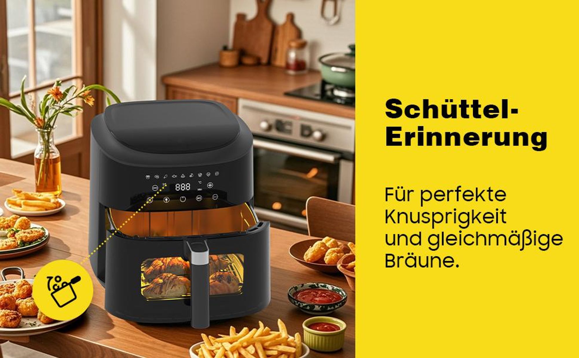 Heißluftfritteuse-Airfryer 9L mit Touch Controls, 9 voreingestellten Programmen, 2350 W, Sichtfenster mit Beleuchtung, Antihaft-Fritteuse, Schwarz