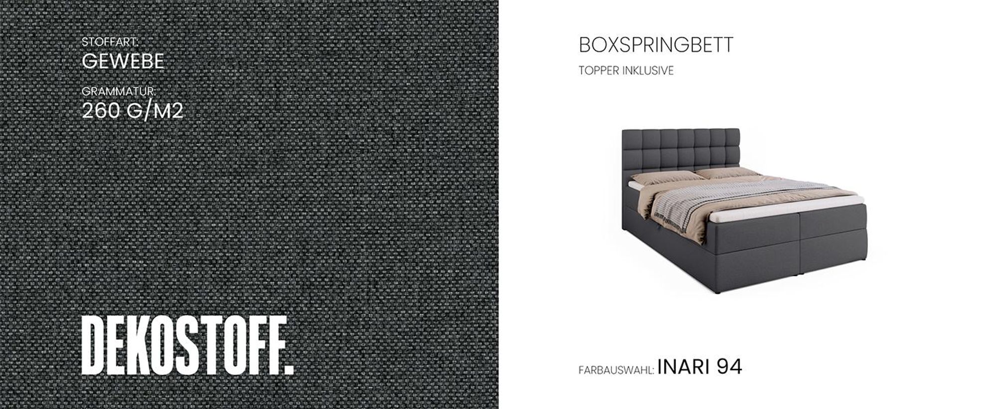 BroMARKT Boxspringbett DAKOTA mit 2 Bettkasten, Bonell-Matratze, Polsterbett, Bett (Grau, Inari 91, 140 x 200 cm)