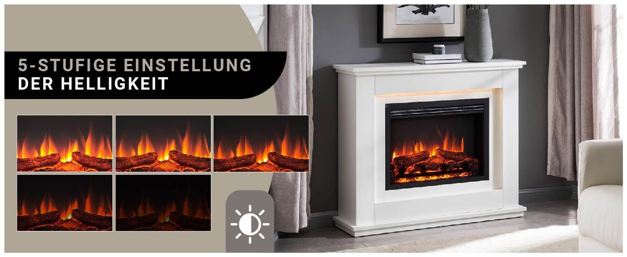 Elektrokamin Standkamin BALDERIA Baldur – Heizung bis 2000 W, weiss