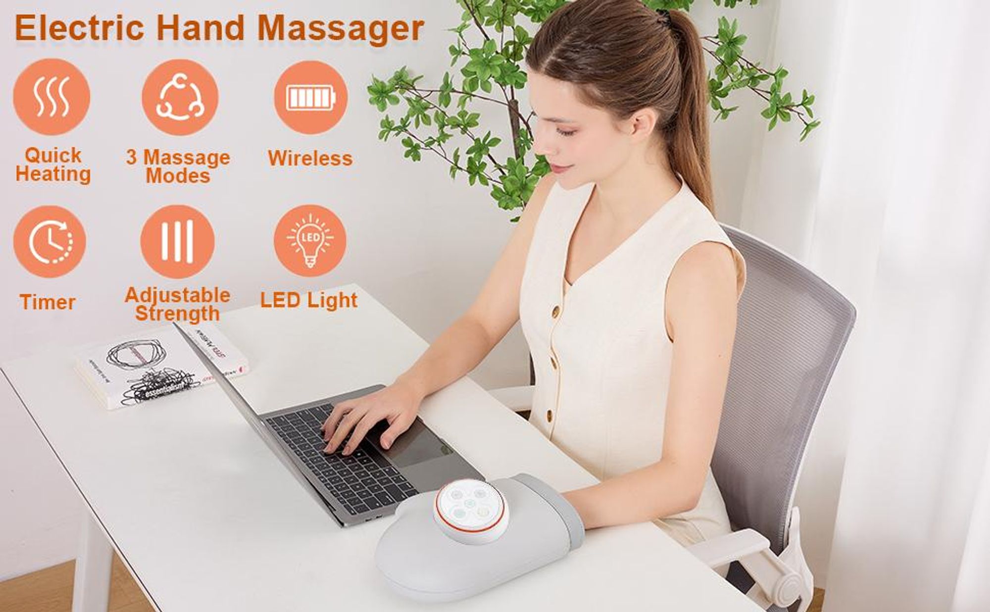 Handmassagegerät, Handschuhform mit Einzelfinger-Massage, 3 Modus&5 Stärke, Wärmekompression, Dreiteiliges Luftkissen für Finger,Handfläche,Handgelenk