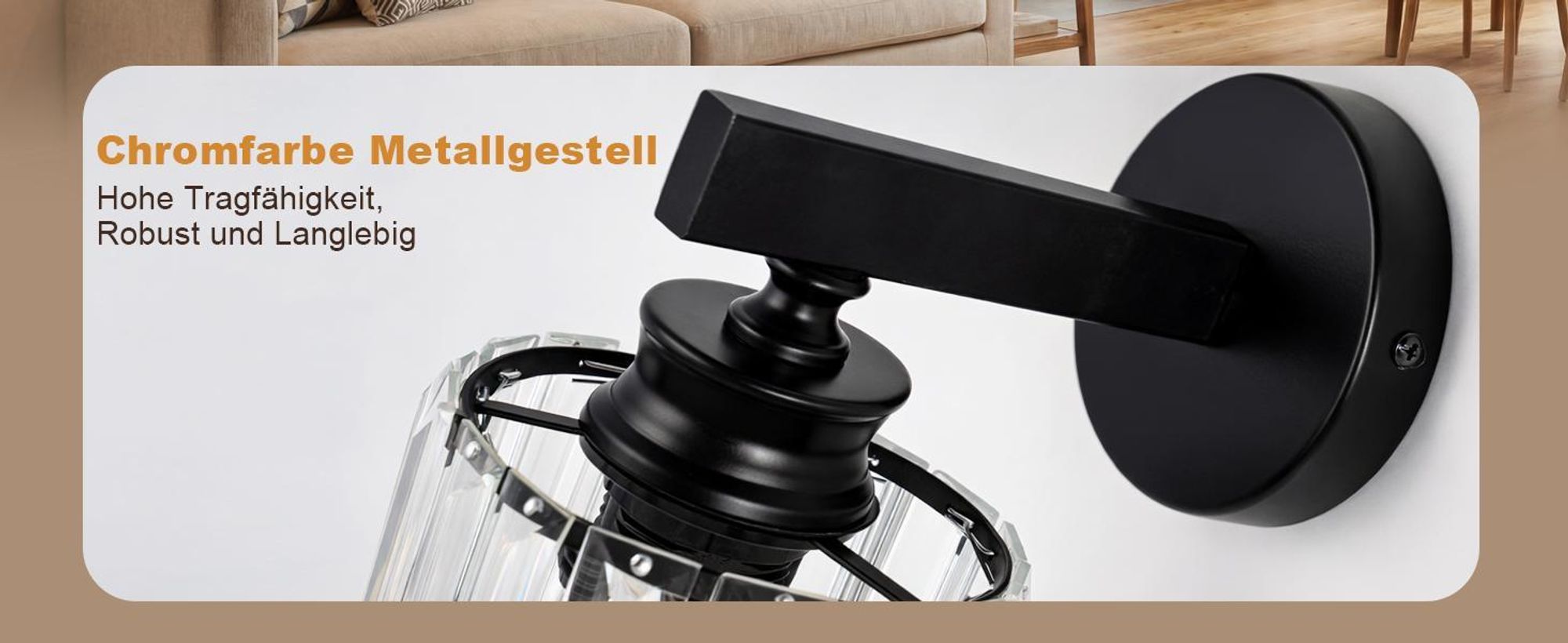 ZMH nástěnná lampa, křišťálová nástěnná lampa, interiérové nástěnné osvětlení, nástěnný reflektor, lampa do chodby, E27, do ložnice, obývacího pokoje, chodby, černá (bez žárovky)