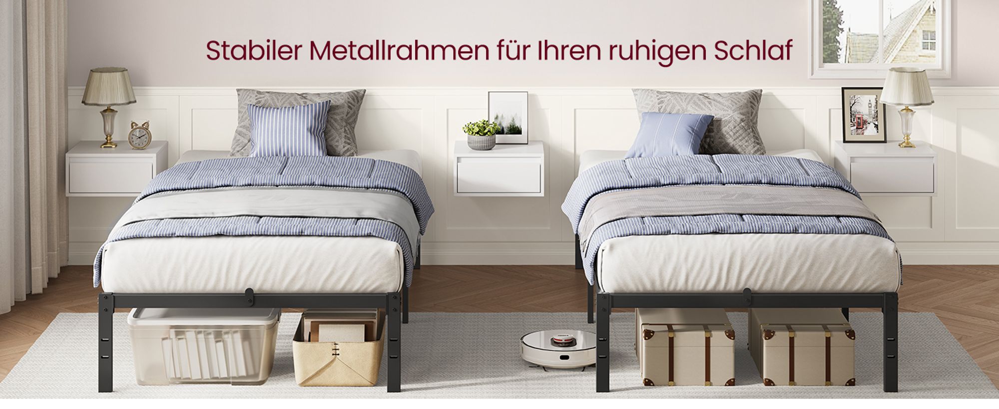 VASAGLE Einzelbettgestell, Bett, 90 x 200 cm, Metallbett, Bettrahmen, Unterbettaufbewahrung, modern, Gästebett