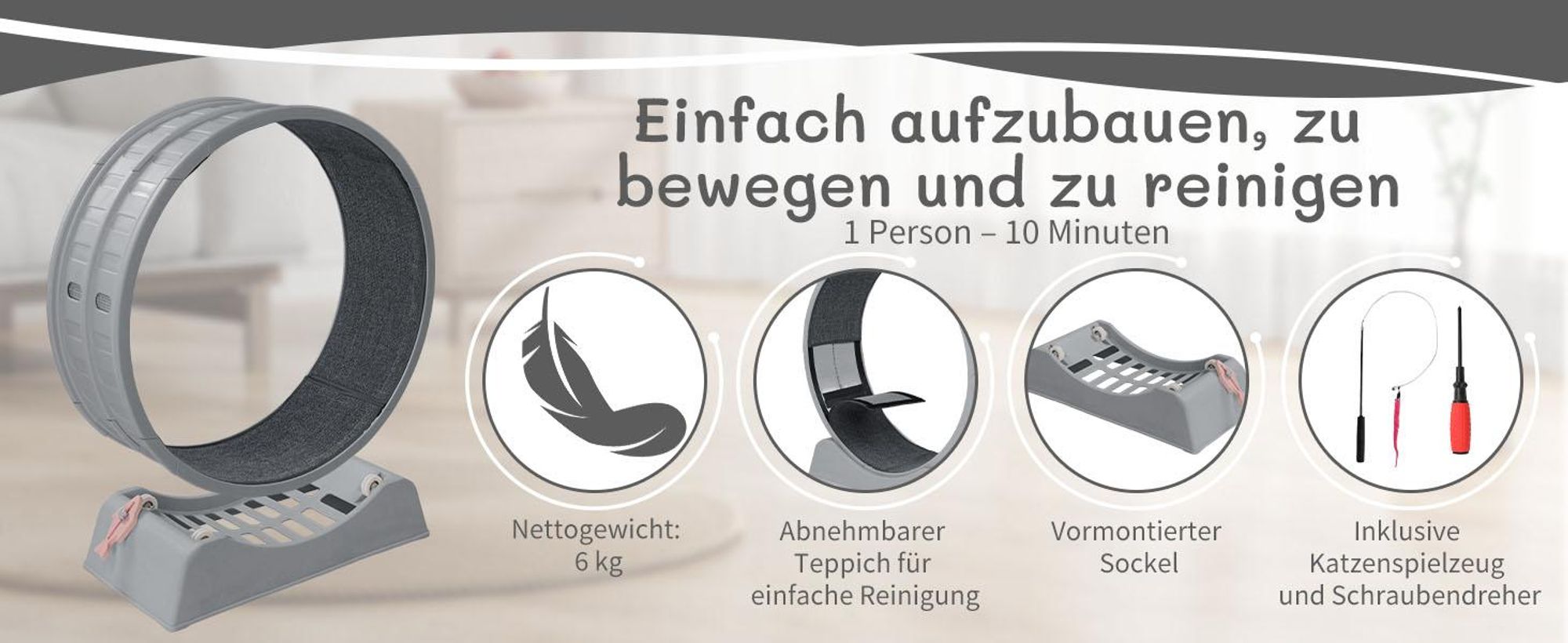 FCH Katzenlaufrad, Laufband für Katzen, Innendurchmesser 80cm, PP-Kunststoff, leise Laufband und Sicherheitsschloss-Design, Grau