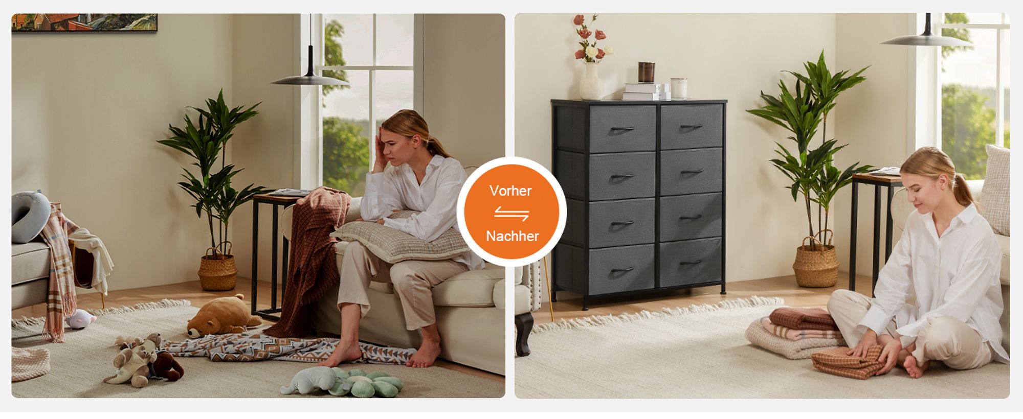 Kommode mit Stoffschubladen  , Chest of Drawers mit 8 schubladenschrank, kommode schlafzimmer schubladen schrank，Stoffkommode drawer