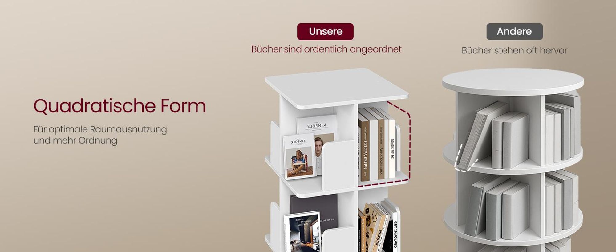 VASAGLE Bücherregal mit 5 Ebenen, drehbares Standregal, mit offenen Fächern, 40 x 40 x 155,8 cm, weiß
