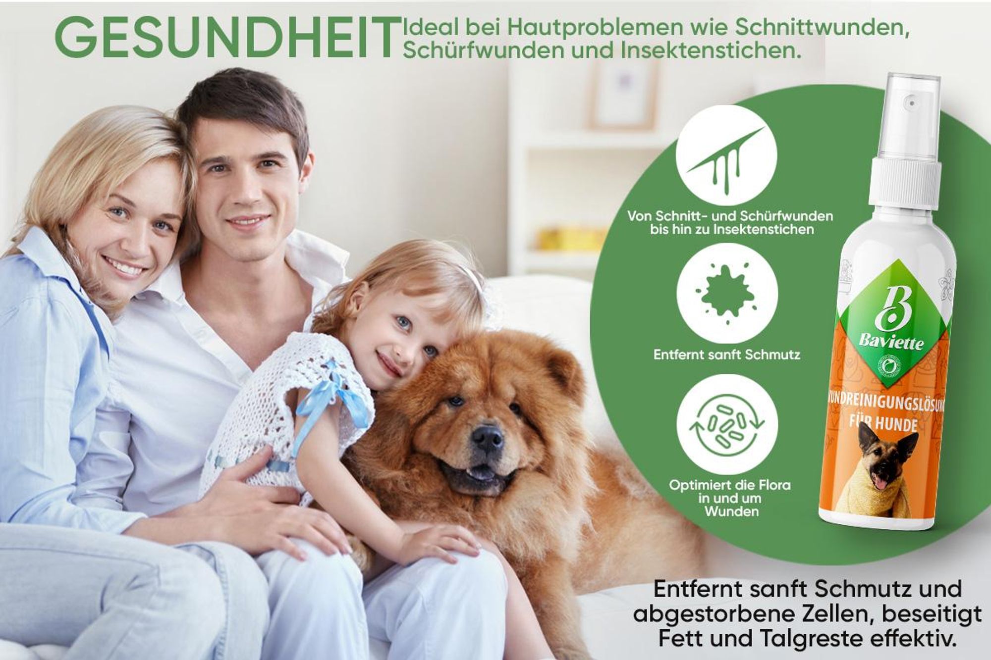 Baviette 100ml Wundpflege & Wundreiniger für Hunde – Sanfte, probiotische & stressfreie Reinigung des äußeren Hautbereichs, geruchlos