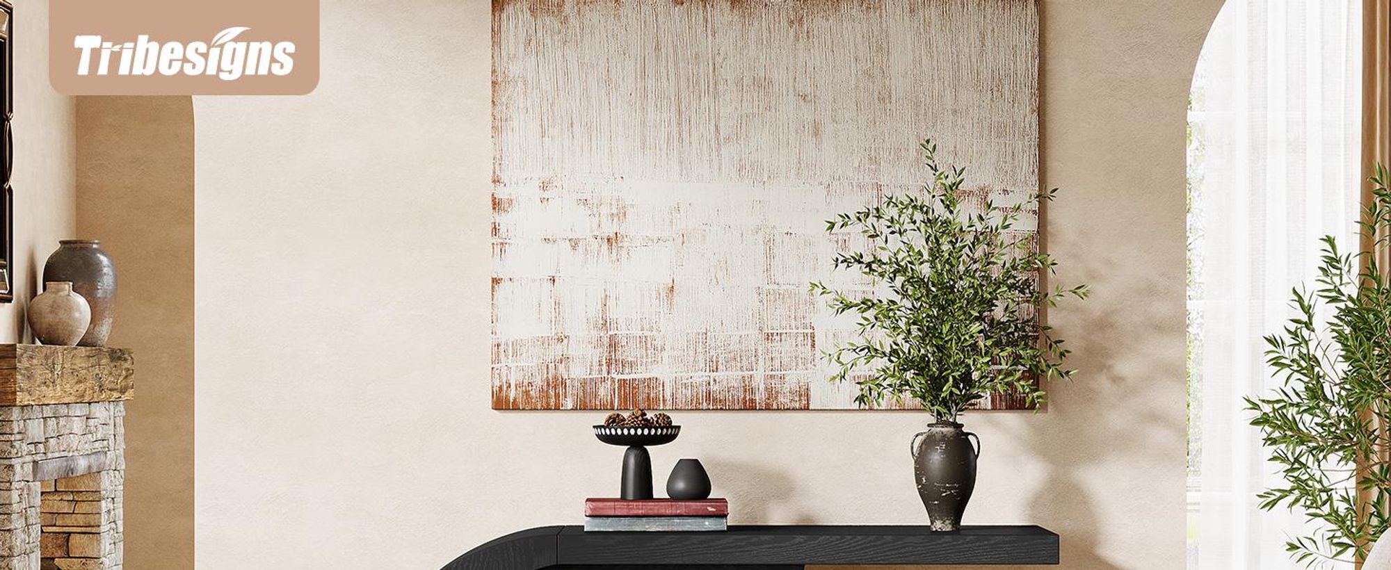 Tribesigns Konsolentisch, C-förmiger Mid-Century Modern-Stil Konsolentisch aus Holz für den Flur, Eingang, Foyer,  Schwarz, 110 x 35 x 75 cm, Schwarz