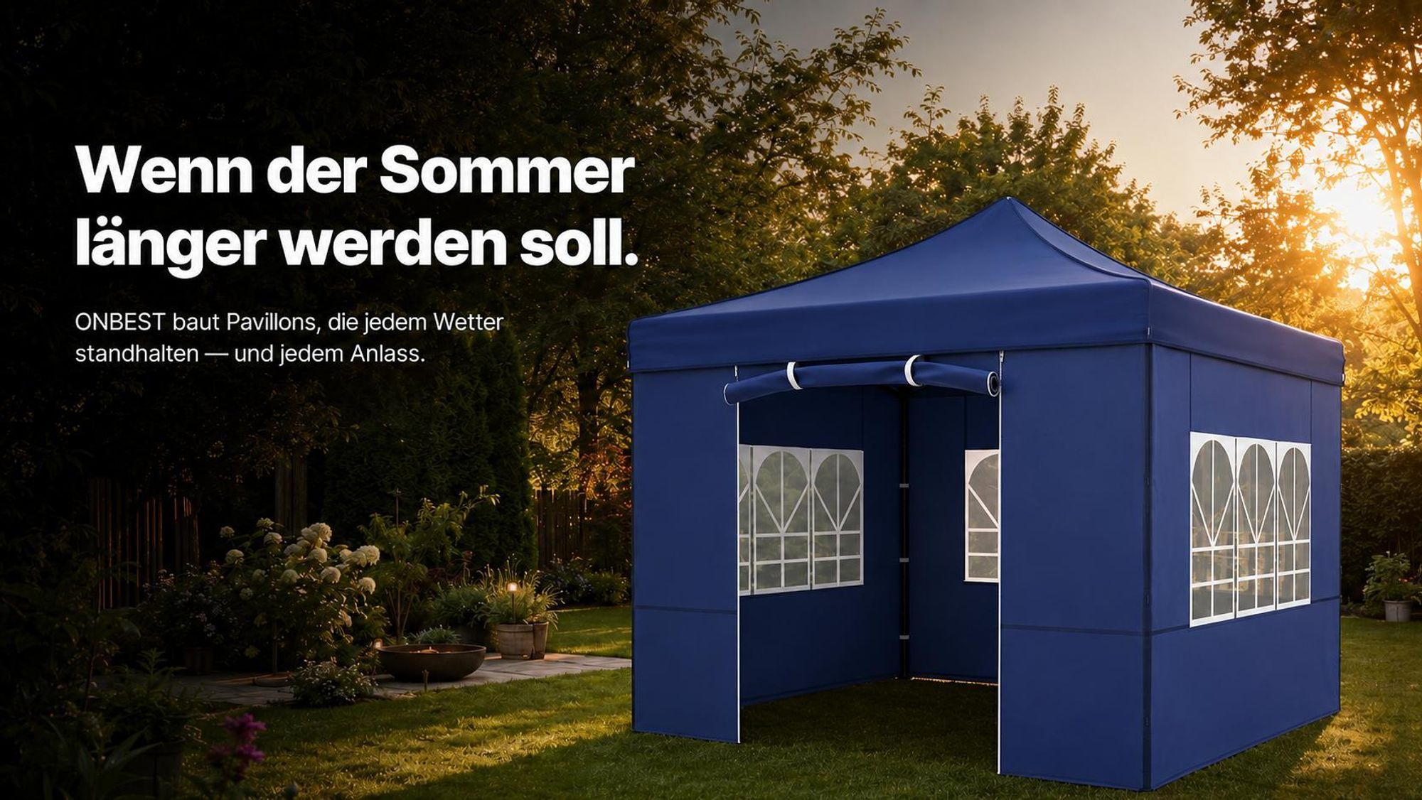 ONBEST Pavillon 3x3 | Wasserdicht | faltbar | Blau | mit Sandsäcke | Heringe | Seile | UV50+ | Premium