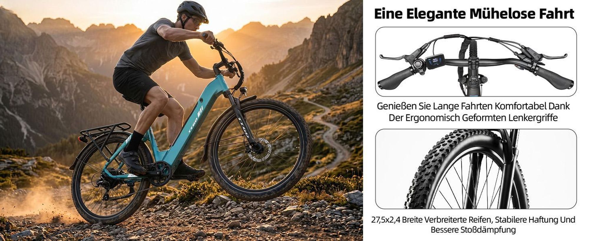 TTGO E-Bike 28x2,4 Zoll, 110km, 70 Nm Hinterradmotor, C5, ZOOM Federsattelstütze 7 Gang Shimano 648 Wh Tiefeinstieg, Pedelec, Elektrofahrrad Grün