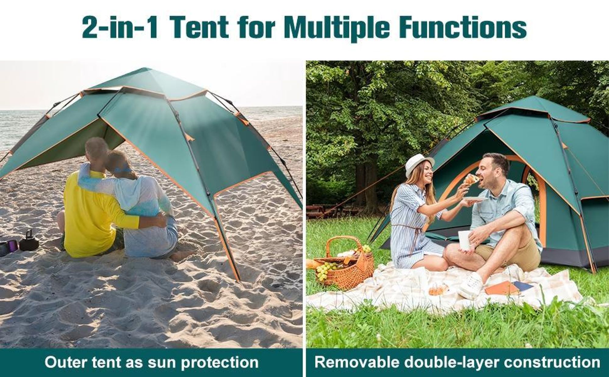 Campingzelt, Pop-up Zelt, Automatik Wurfzelte, für 3-4 Personen, Großes Familienzelt mit Tragetasche, für Festival, Campingplatz