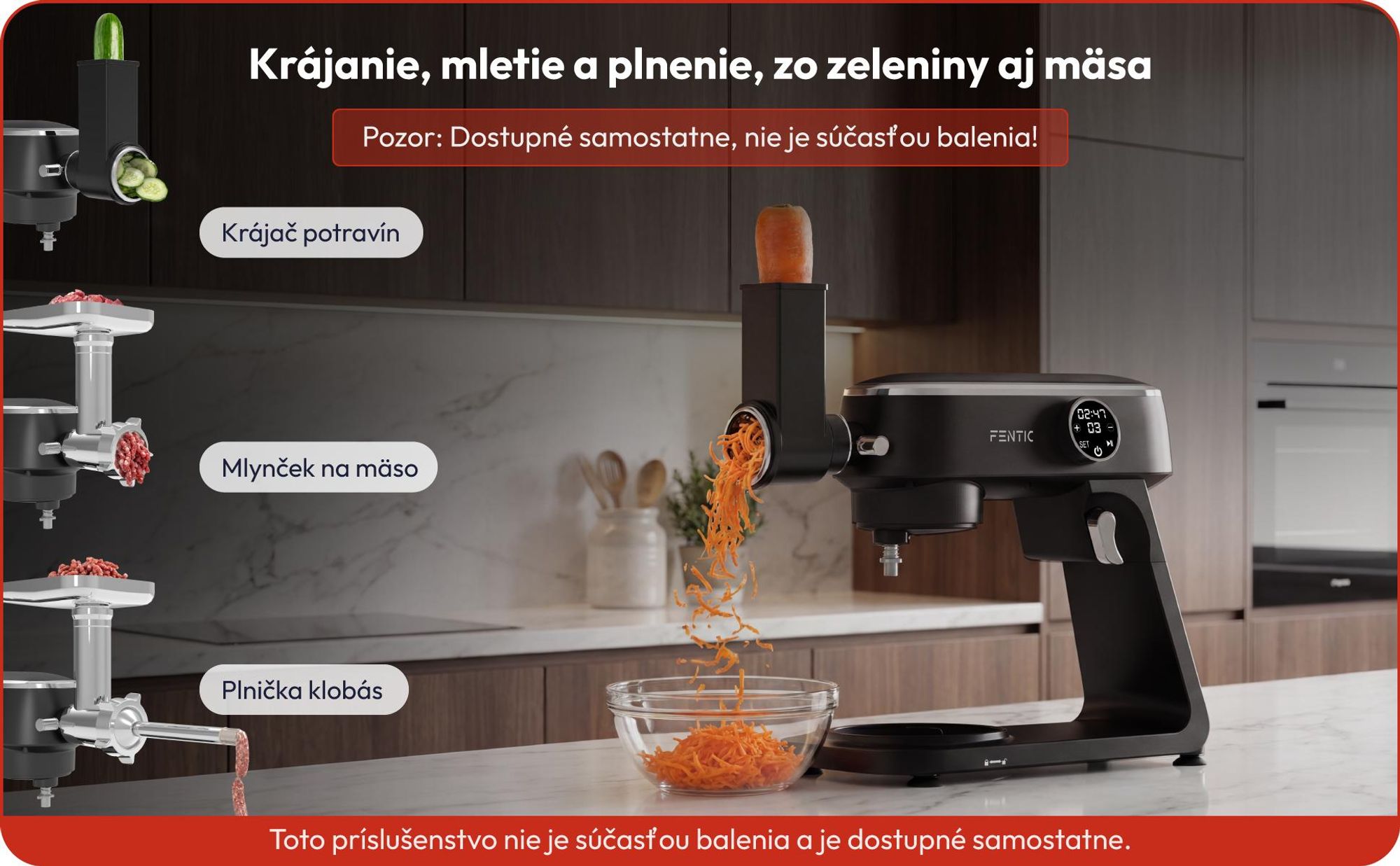 Fentic Kuchynský robot 1800W, 7L nerezová misa, Hnetač na cesto na chlieb a pizzu, Planetárny pohyb, 10 rýchlostí časovač & ochrana proti striekancom
