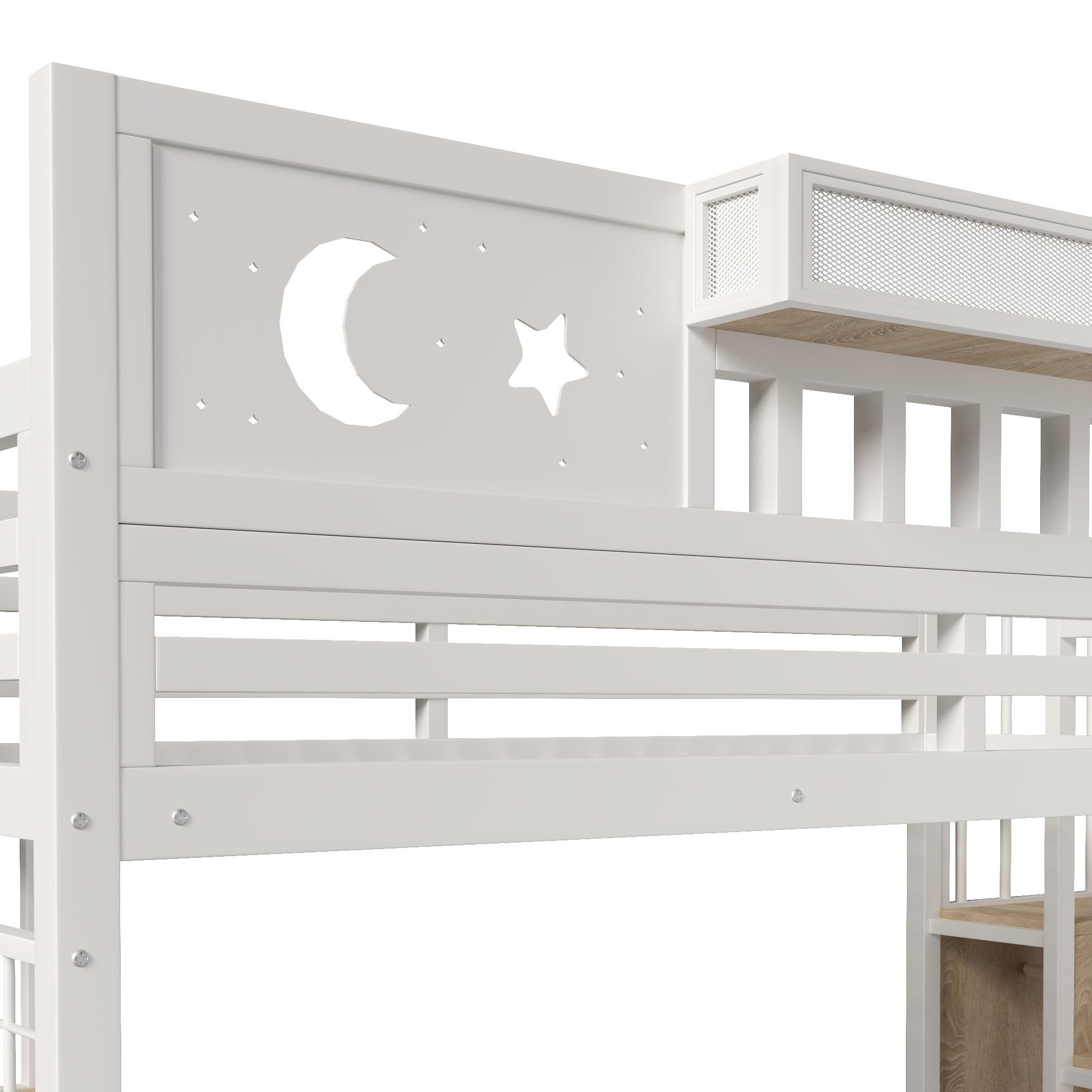 Flieks Etagenbett 140x200cm mit USB, Hochbett mit Led, Kinderbett Jugendbett mit Schreibtisch und Lochwand, Stockbett Metallbett mit Treppe, Weiß