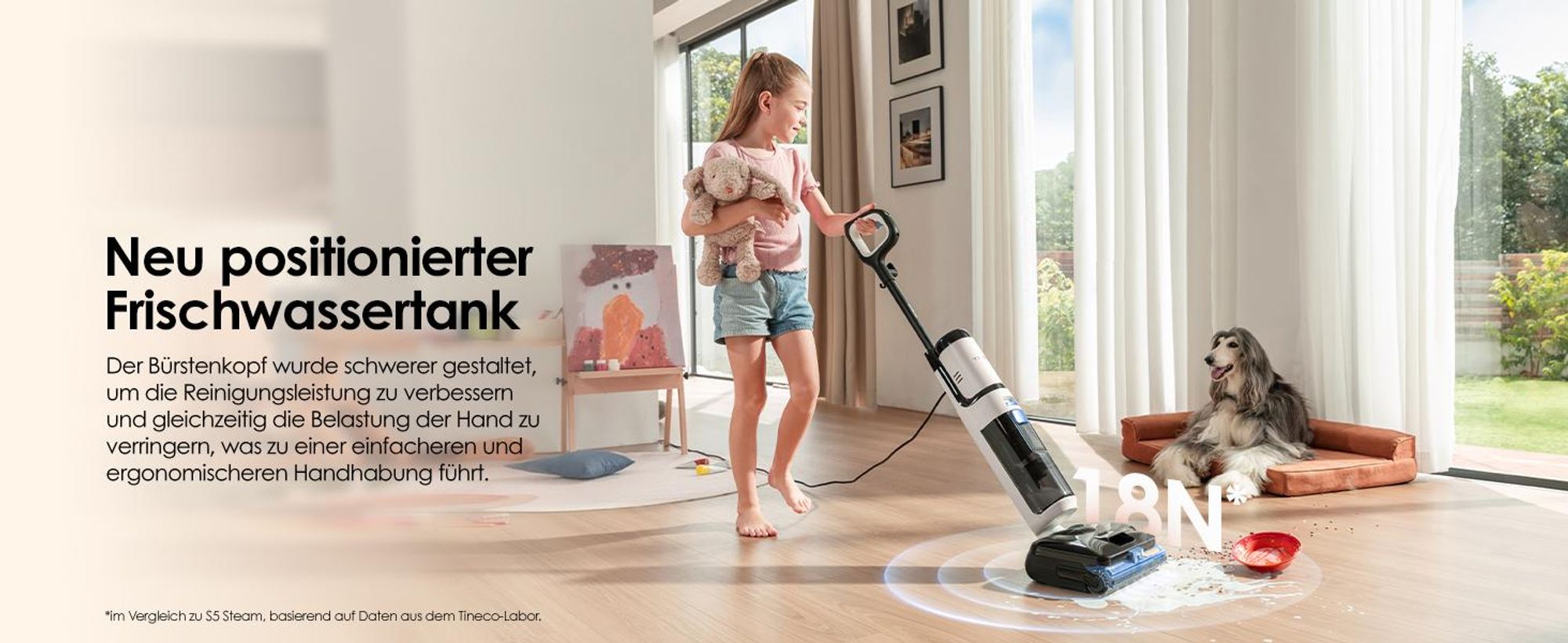 Tineco FLOOR ONE S6 Stretch Steam Nass Trockensauger mit Kabel, 160℃ Dampfreiniger, BoostSteam, 180°Lay-Flat, Anti-Tangle, FlashDry Selbstreinigung