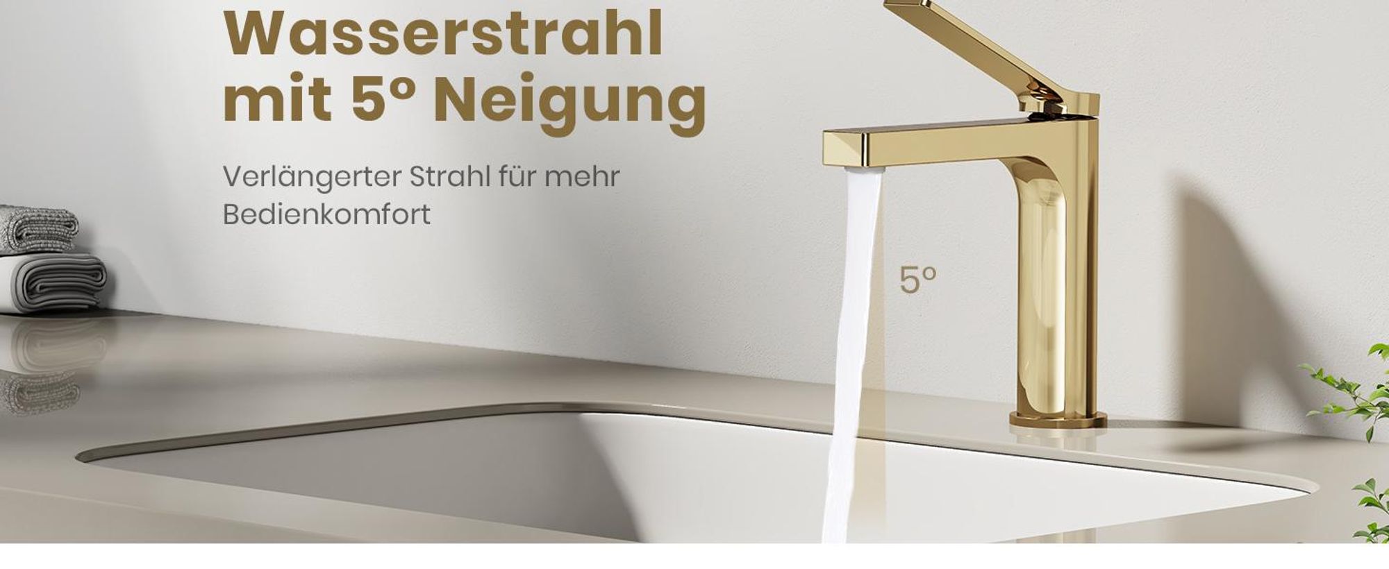 EMKE Wasserhahn Bad Champagner-Gold 195x173x46mm, Messing, Keramikkartusche, Badarmatur, Mischbatterie Waschbecken-Armatur, Waschtischarmatur
