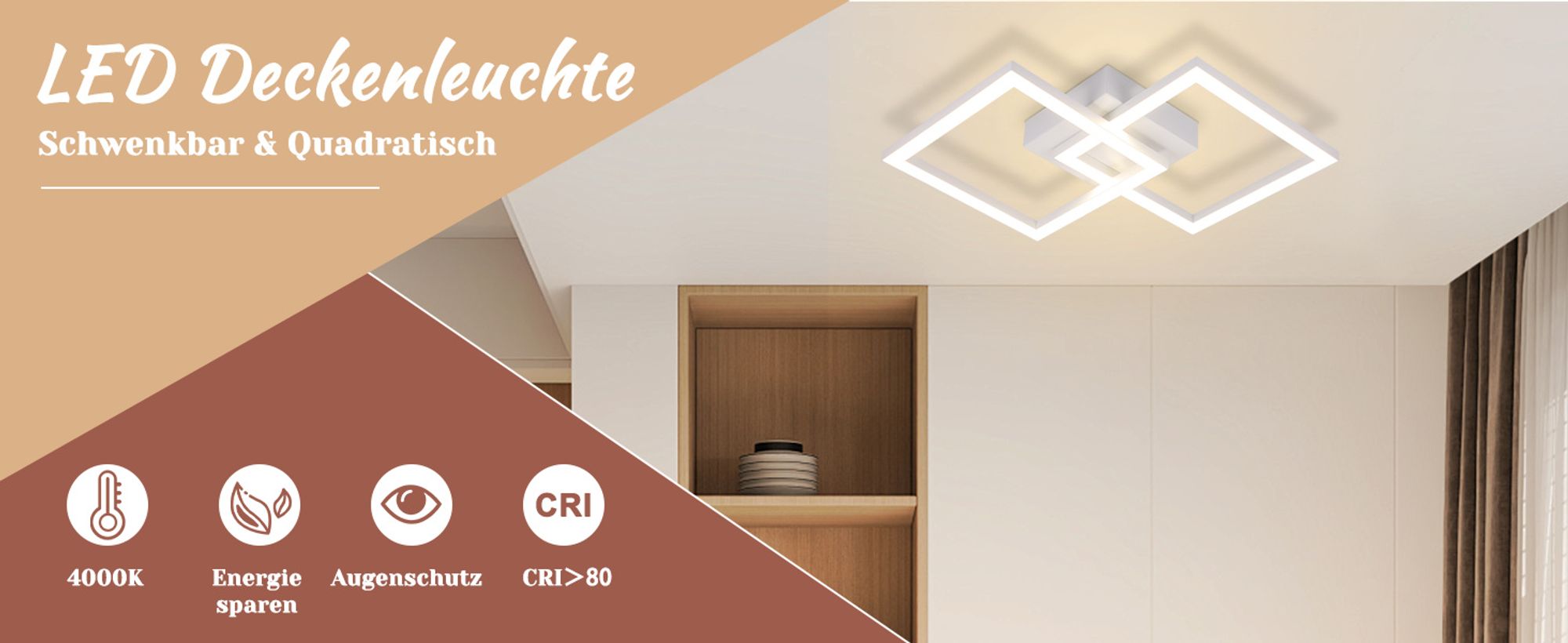ZMH Deckenlampe LED Deckenleuchte Küche Modern Küchenlampe 24W 4000K Wohnzimmerlampe Design Flurlampe Neutralweiß Schlafzimmerlampe Flur Deckenbeleuchtung Weiß für Kinderzimmer Schlafzimmer