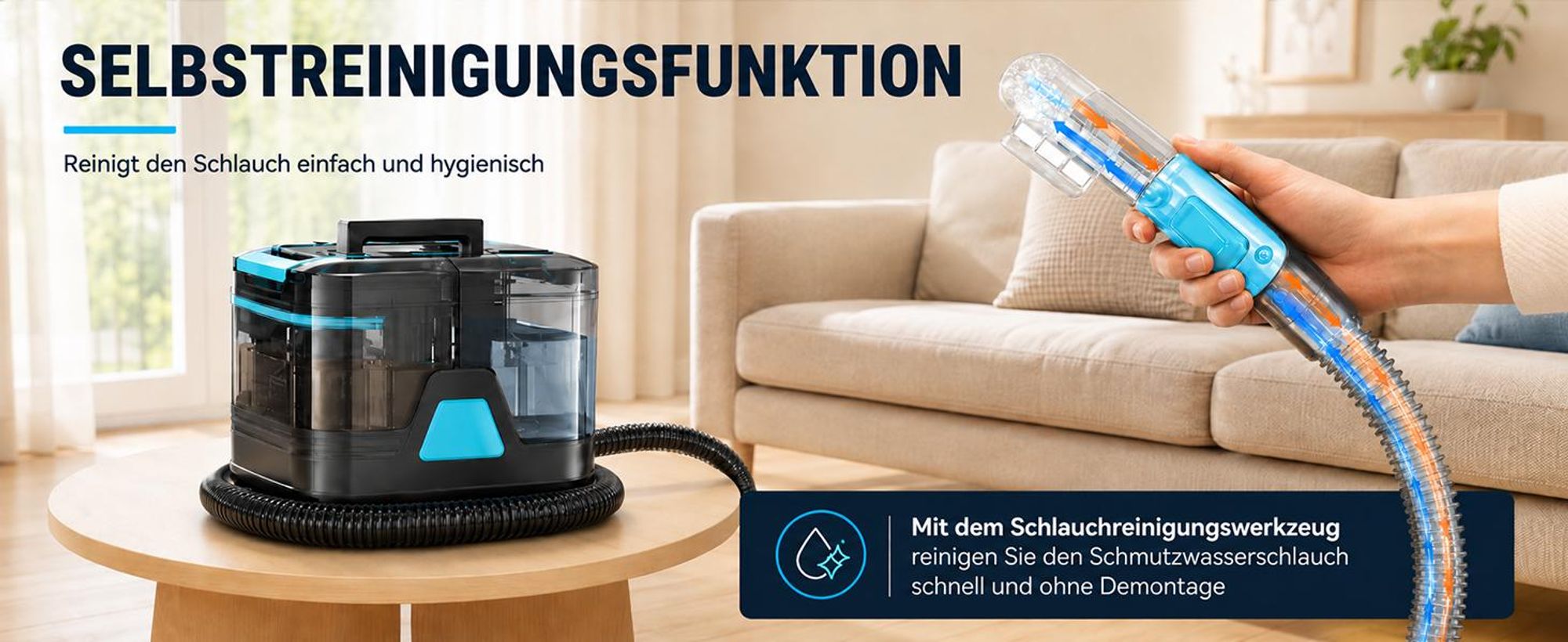 Grenintol Waschsauger 25.000 Pa, Teppichreiniger 400W, Nasssauger, 2 separate XL-Tanks 2,0L 0,8L, Polsterreiniger, Fleckenreiniger, Sofa Auto Matratze