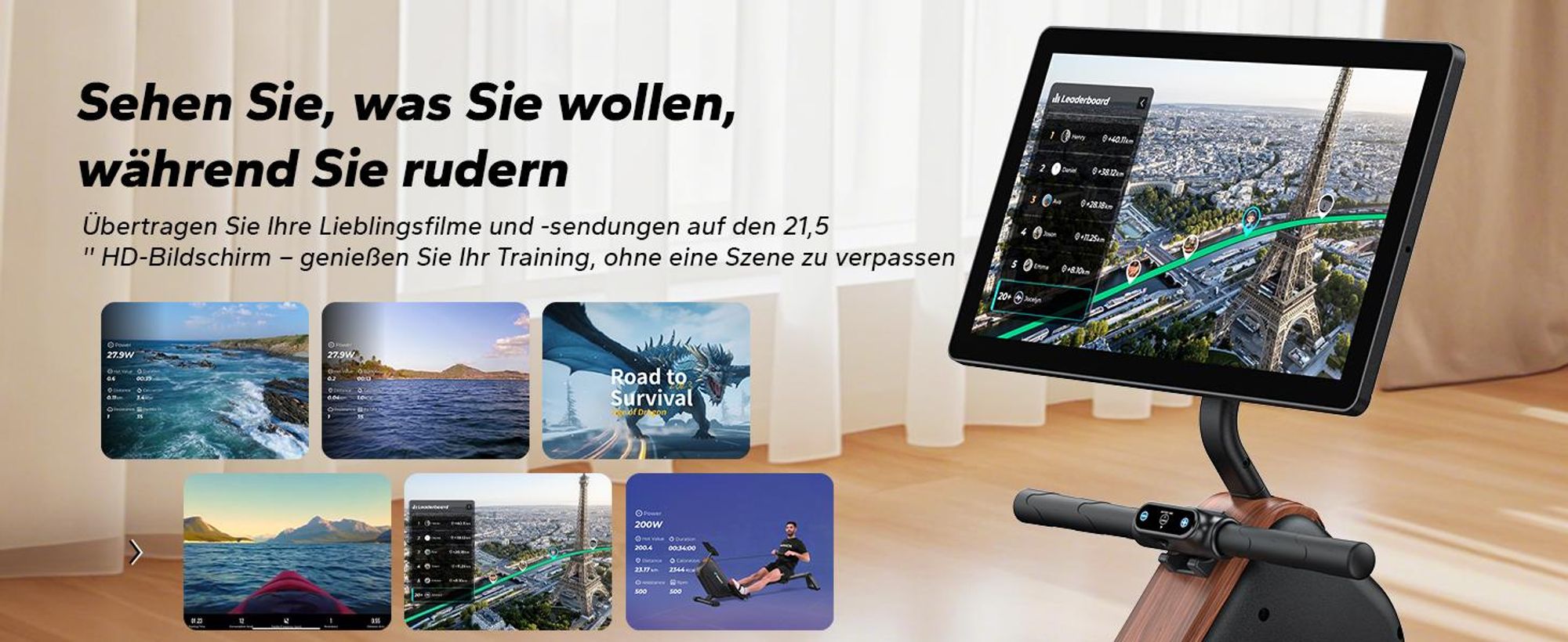 Rudergerät für Zuhause, leises Fitnessgerät mit 16 Widerstandsstufen, HD-Display, automatischer Magnetwiderstand, einfache Montage, bis 158 kg