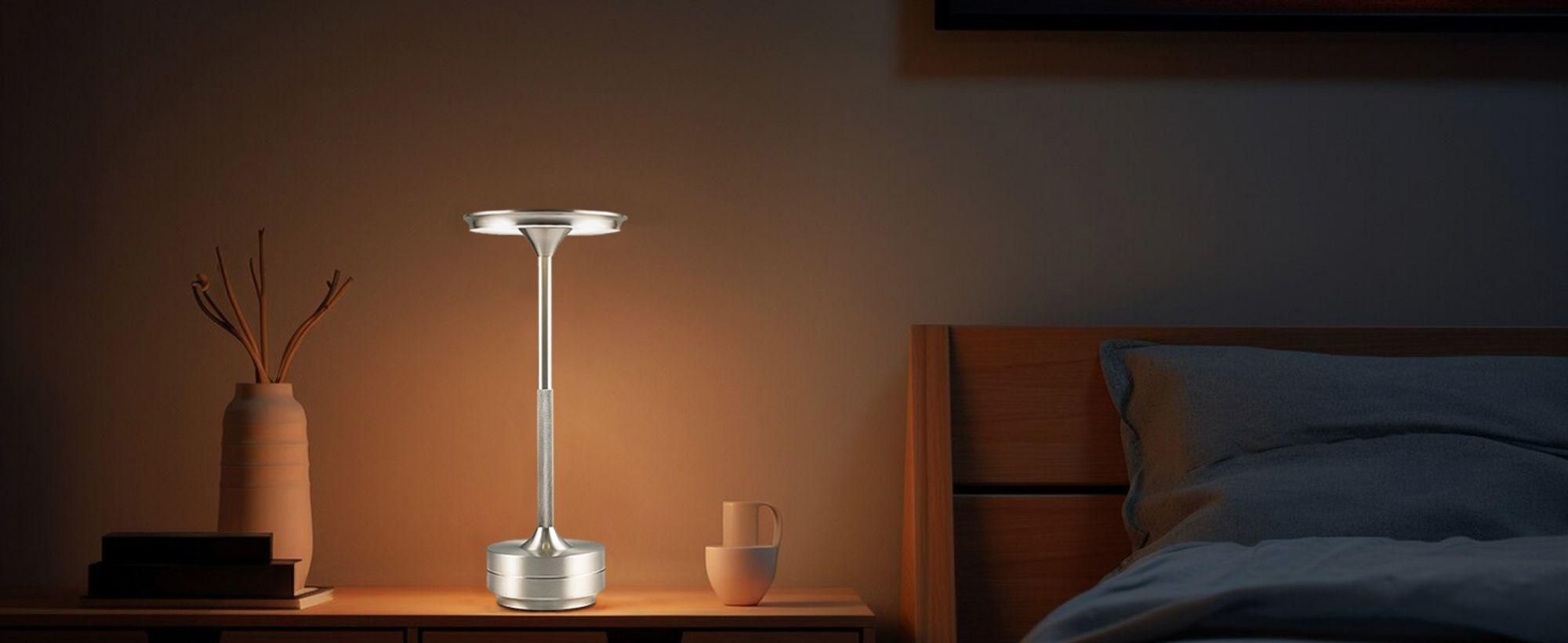 2er Set Kabellose Dimmbare LED Akku Tischleuchten, Touch Tischlampen, 3 Lichtfarben, Nachttischlampen für Wohnzimmer Schlafzimmer, Silber