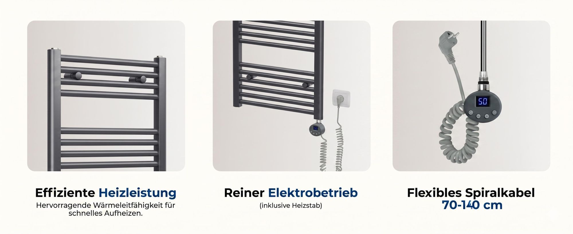 Heilmetz Badheizkörper Elektrisch Handtuchheizkörper 600W Anthrazit 120 x 60 cm Elektrischer Heizkörper Handtuchtrockner