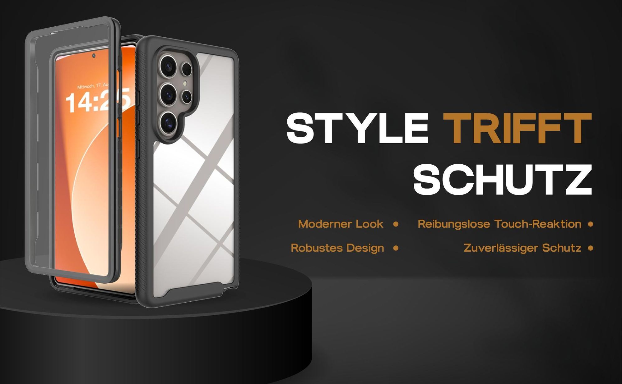 Schwarze 360 Grad Hülle für Samsung Galaxy S25 Ultra mit voller Abdeckung