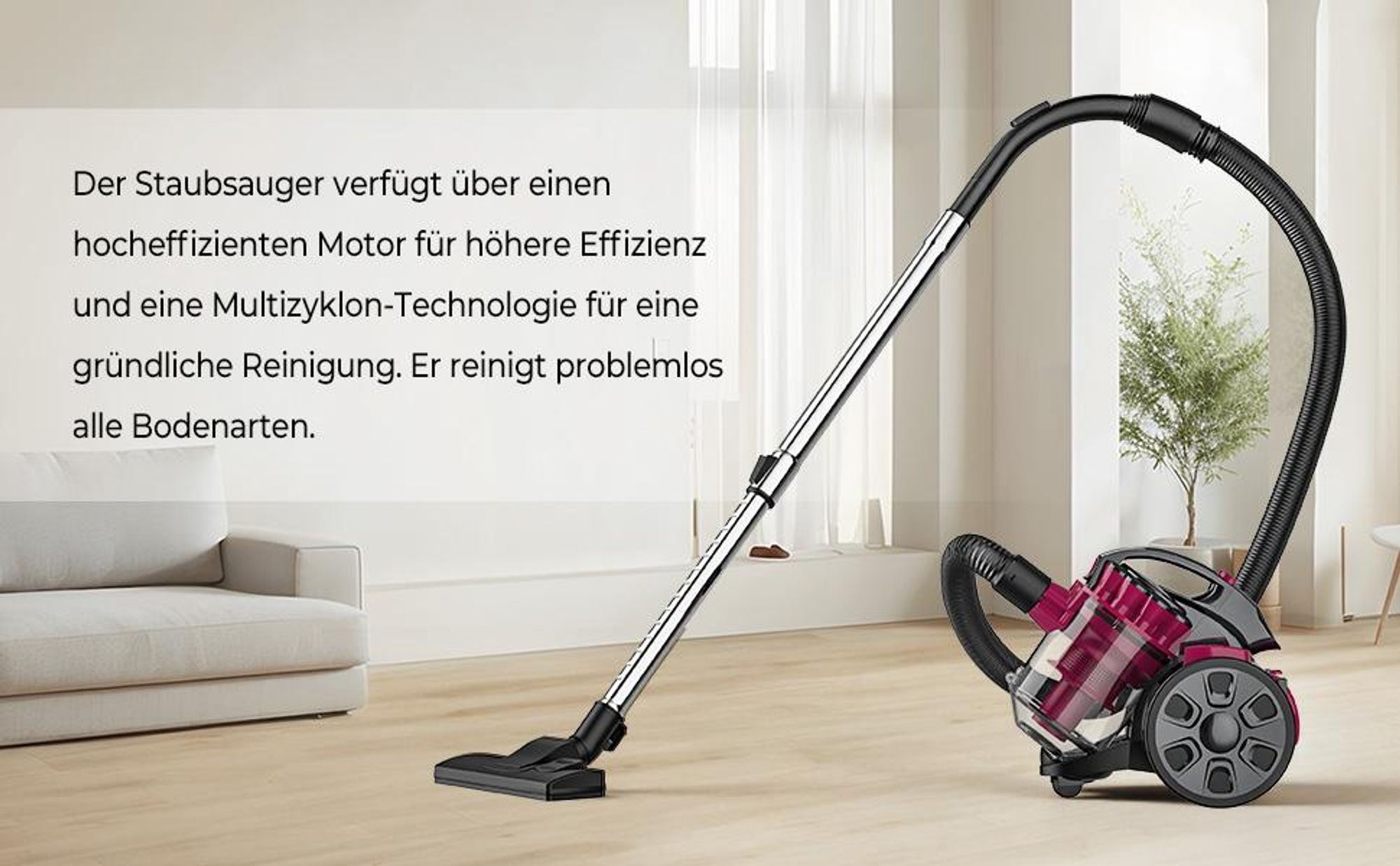 Staubsauger Beutellos Zyklon,  3200W hohe Saugleistung, 1,5L Staubbehaelter, inkl. Zusatzduesen, 99.9 % Staubaufnahme, für Hart- und Teppichboeden