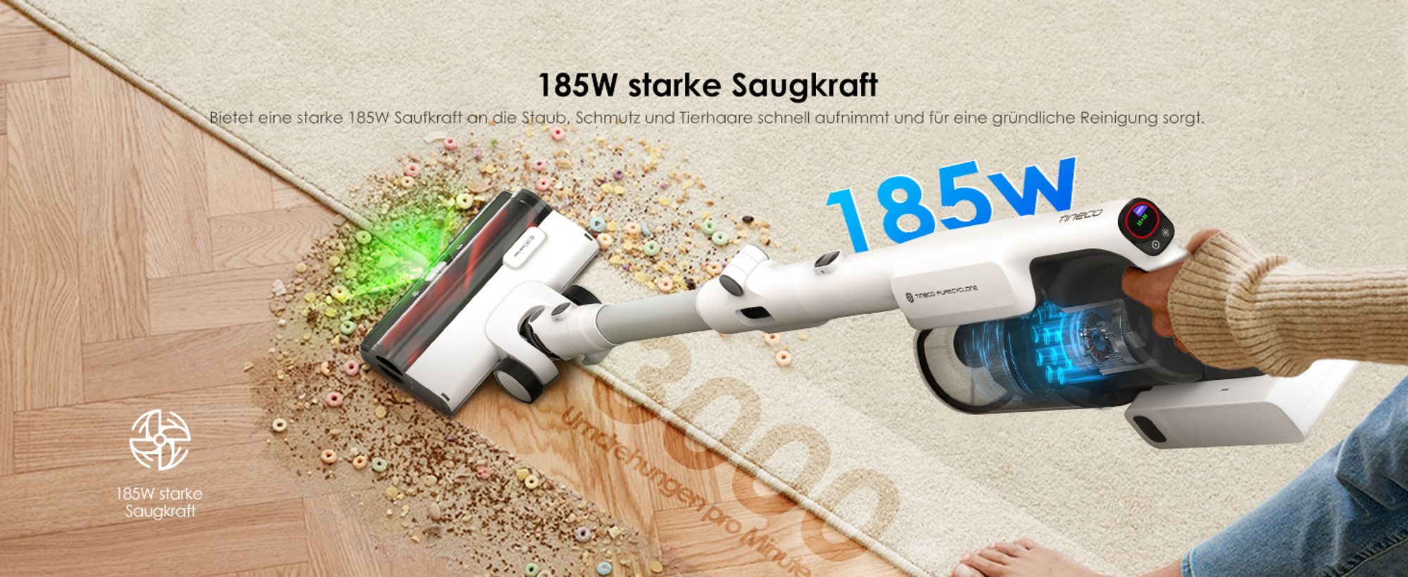 Tineco PURE ONE A50S Plus Akku Staubsauger, Flex Kabelloser Handstaubsauger 70 Min., 3DSense Power Bürste, PureCyclone Technol. 1L Staubbehälter