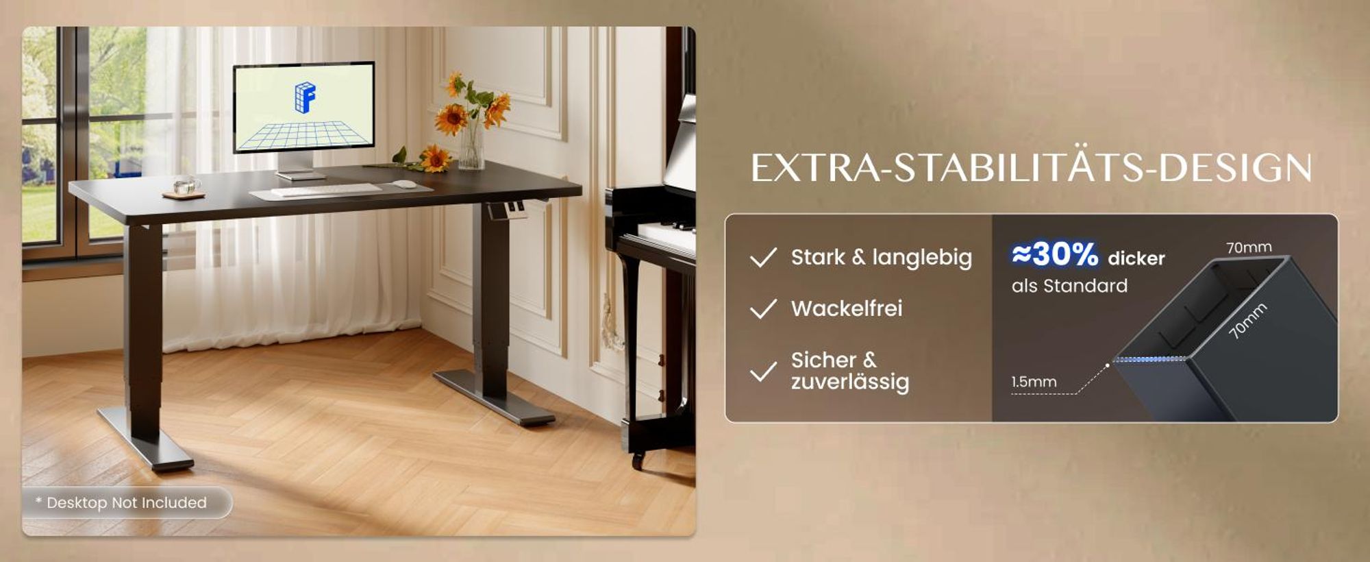 FLEXISPOT EC5 Pro Höhenverstellbarer Schreibtisch Elektrisch Tischgestell 160KG Tragkraft, 2 starke Motoren, Piano-Tasten-Design USB-Anschluss Schwarz