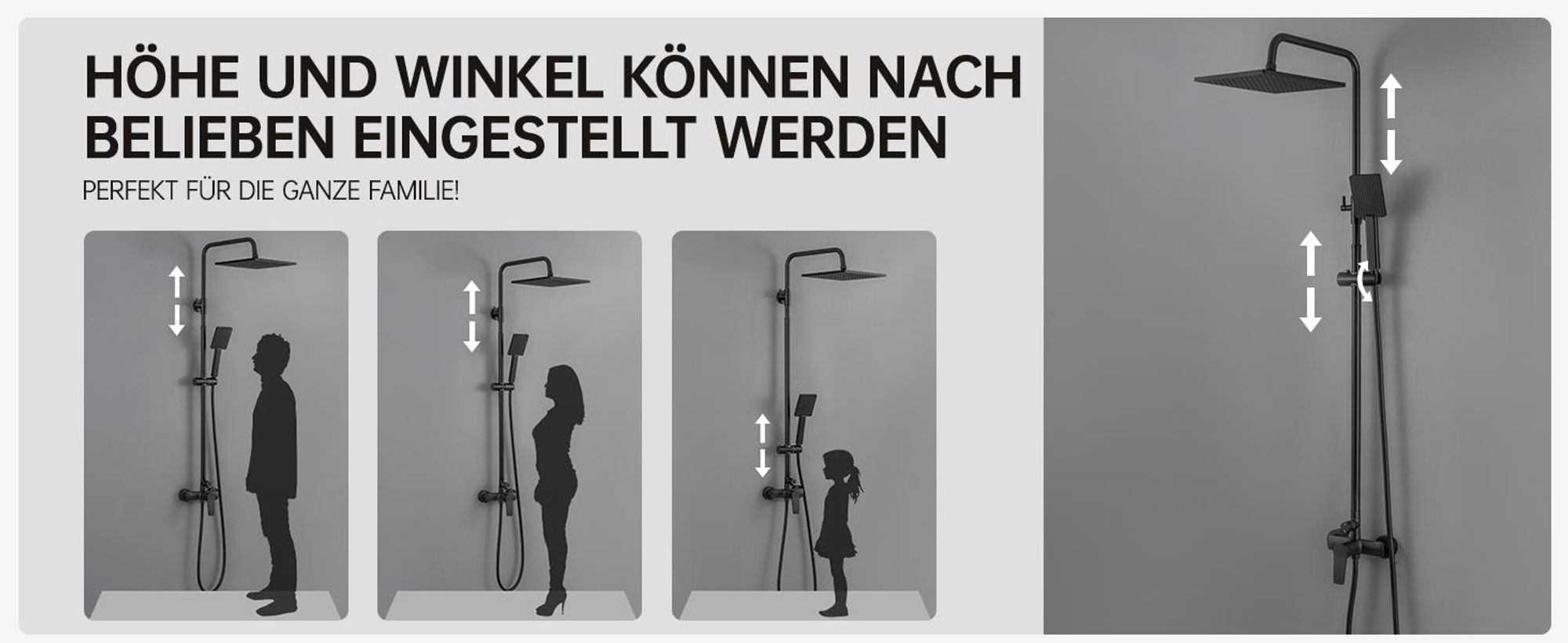 Auralum Regendusche Duschsystem Regenduschset Klassisches Schwarz inkl. Kopfbrause Handbrause Höhenverstellbar Duschset für Bad