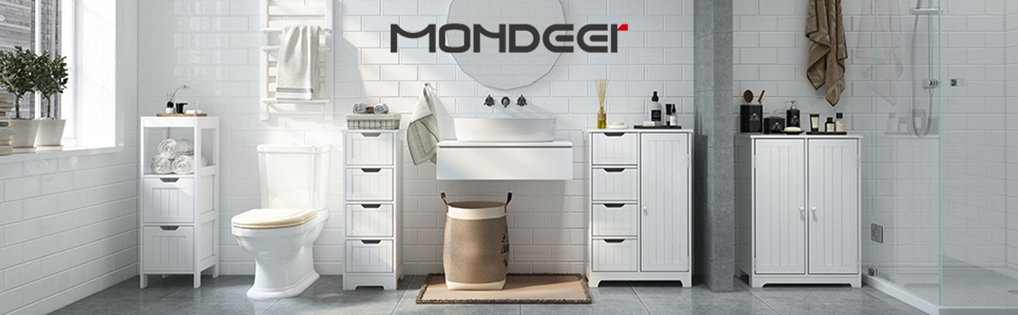Mondeer Badkommode Lagerschrank Badschrank 2 Schubladen verstellbar 89x30x30cm Kommode Badezimmer